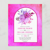 BUDGET Flowers QR code magenta bruiloft uitnodigin (Voorkant)