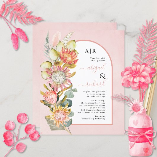 BUDGET Flowers QR code roze bruiloft Uitnodiging