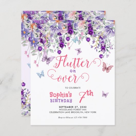 BUDGET Flutter op Over Floral Butterfly Verjaardag (Voorkant / Achterkant)