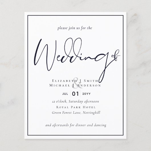 BUDGET Flyer Paper Midnight Blue Weddenschap Invit (Voorkant)