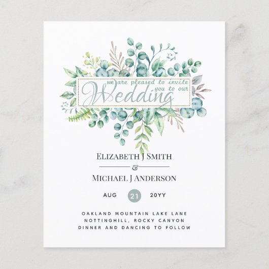 Budget FLYER Paper Wedding Greenery Invite (Voorkant)