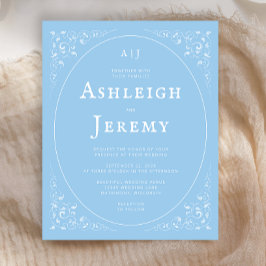 Budget  Foliage Baby Blue Wedding Invite