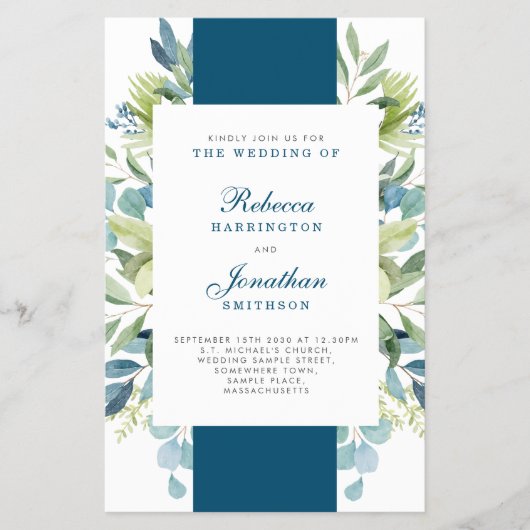 Budget Foliage Blue Wedding RSVP Flyer (Voorkant)