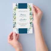 Budget Foliage Blue Wedding RSVP Flyer (Hand)
