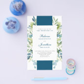 Budget Foliage Blue Wedding RSVP Flyer (Enkel)