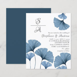 Budget Foliage Blue & White Weduwen Uitnodiging