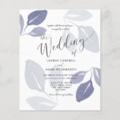 Budget Foliage Dusty Blue Wedding Uitnodiging (Voorkant)