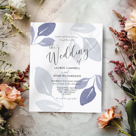 Budget Foliage Dusty Blue Wedding Uitnodiging