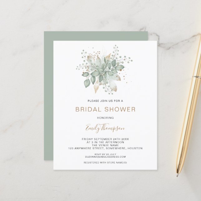 Budget Foliage Gold Sage Bridal Shower (Voorkant / Achterkant in situ)
