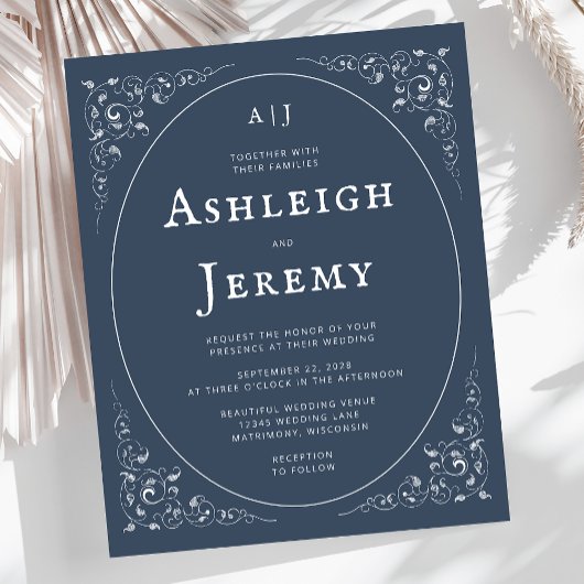 Budget Foliage Indigo Blue Wedding Invite