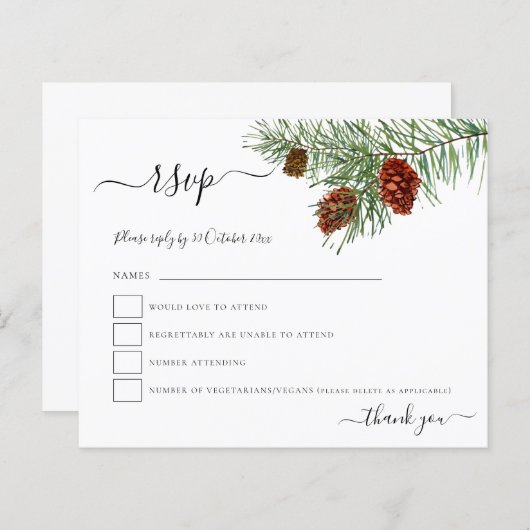 Budget Foliage Pine Cones kerstbruiloft RSVP (Voorkant / Achterkant)