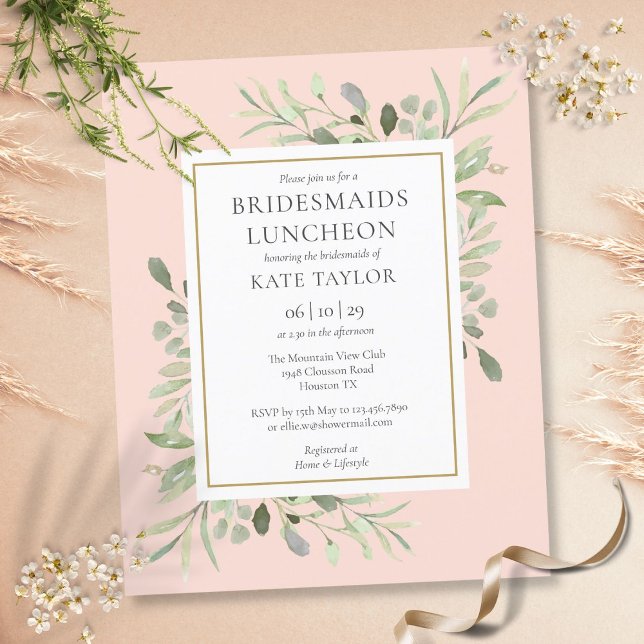 Budget Foliage Pink Bridesmaids Luncheon Invite (Budget Foliage Pink Bridesmaids Luncheon Invite)