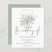 Budget Foliage Sage Green Gold Weduwen Uitnodiging (Voorkant / Achterkant)