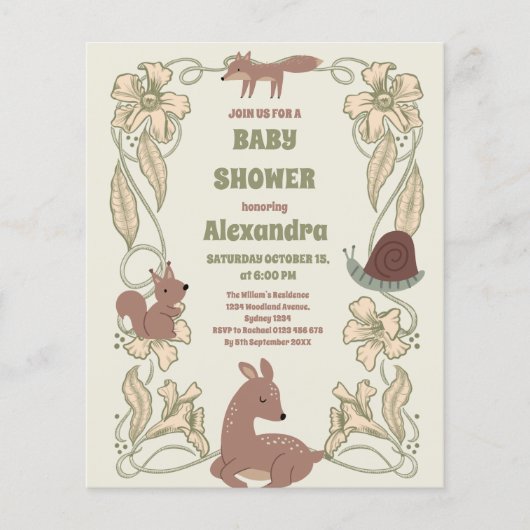 Budget Forest Friends Greenery Baby shower Flyer (Voorkant)