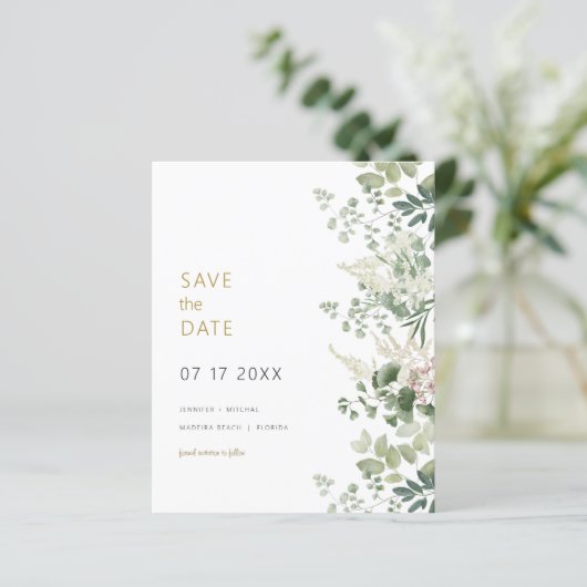 Budget Forest Greenery Wedding Save the Date Kaart (Staand voorkant)