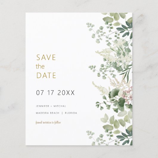 Budget Forest Greenery Wedding Save the Date Kaart (Voorkant)
