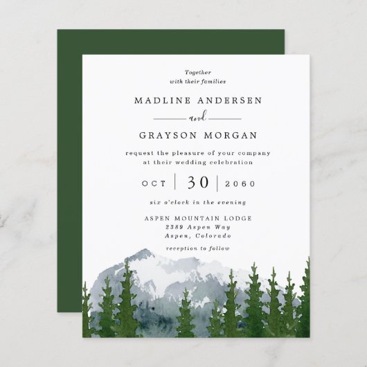 Budget Forest Mountain bruiloft uitnodiging (Voorkant / Achterkant)