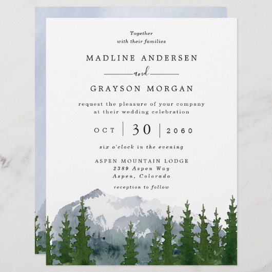 Budget Forest Mountain bruiloft uitnodiging (Voorkant / Achterkant)
