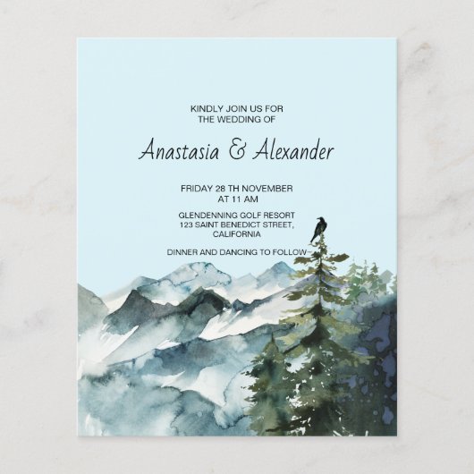 Budget/Forest & Mountains Wedding Invitation. Flyer (Voorkant)