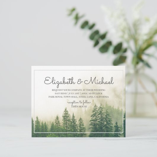Budget Forest Pine Wedding Invitation Trees Schild Briefkaart (Staand voorkant)