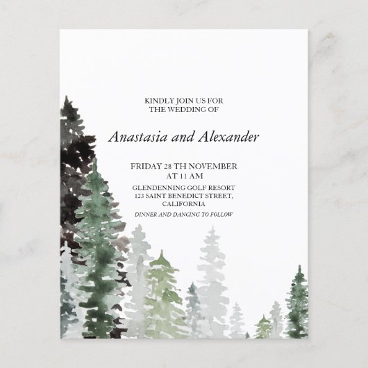 Budget/Forest-Wedding Invitation. Flyer (Voorkant)