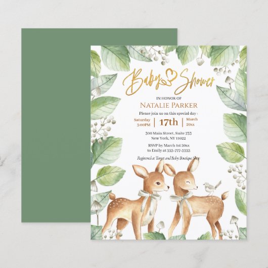 Budget Forest Woodland Deer Floral Baby shower (Voorkant / Achterkant)