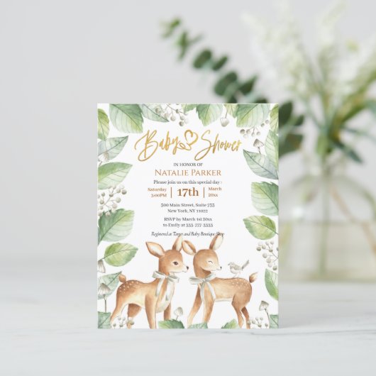 Budget Forest Woodland Deer Floral Baby shower (Staand voorkant)