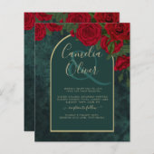 BUDGET ForestGreen RED Roses Winter Wedding INVITE (Voorkant / Achterkant)