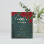 BUDGET ForestGreen RED Roses Winter Wedding INVITE (Staand voorkant)