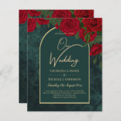 BUDGET ForestGreen RED Roses Winter Wedding INVITE (Voorkant / Achterkant)