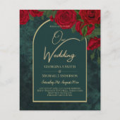 BUDGET ForestGreen RED Roses Winter Wedding INVITE (Voorkant)