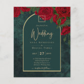 BUDGET ForestGreen RED Roses Winter Wedding INVITE Flyer (Voorkant)