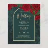 BUDGET ForestGreen RED Roses Winter Wedding INVITE Flyer (Voorkant)