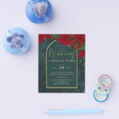BUDGET ForestGreen RED Roses Winter Wedding INVITE Flyer (Enkel)