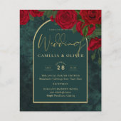 BUDGET ForestGreen RED Roses Winter Wedding INVITE Flyer (Voorkant)