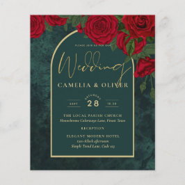 BUDGET ForestGreen RED Roses Winter Wedding INVITE Flyer
