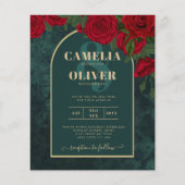 BUDGET Forestgroene RODE Rozen Winter Bruiloft UIT Flyer (Voorkant)