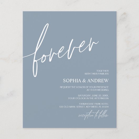 Budget Forever Love Dusty Blue Wedding Invitation (Voorkant)