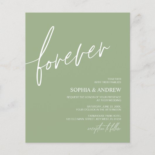 Budget Forever Love Sage Green Wedding Invitation (Voorkant)