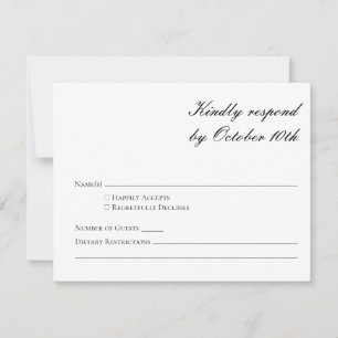Budget formeel zwart en wit script RSVP kaart Notitiekaartje