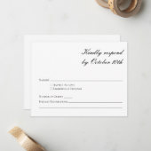 Budget formeel zwart en wit script RSVP kaart Notitiekaartje (Voorkant / Achterkant in situ)