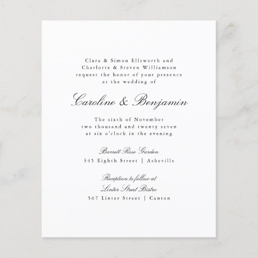 Budget Formele Manuscript Elegant Wedding Uitnodig (Voorkant)