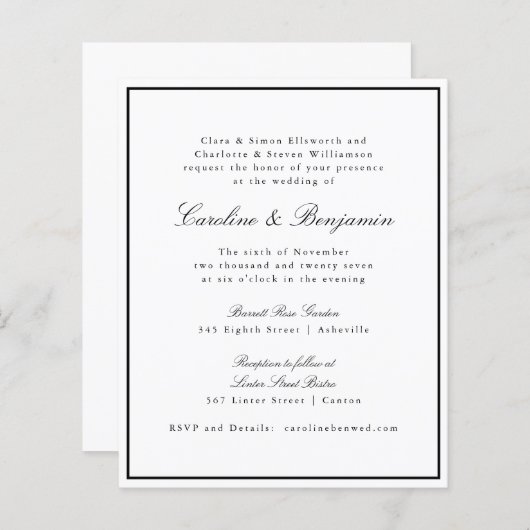 Budget Formele Script Border Wedding RSVP Uitnodig (Voorkant / Achterkant)