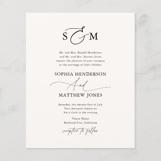 Budget Formele Script Bruiloft Uitnodiging QR Code Flyer (Voorkant)