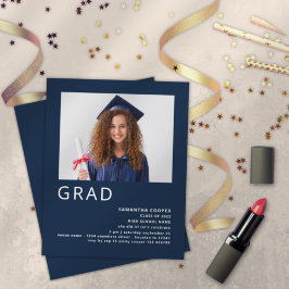 Budget Foto 2022 Navy Blue Afstuderen Invitation