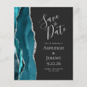 Budget Foto Agaat Teal Zilver Donker Save the Date (Voorkant)