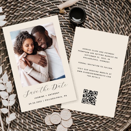 Budget Foto Beige QR-code Save the Date