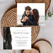 Budget Foto Black Gold Agate Wedding Invitation