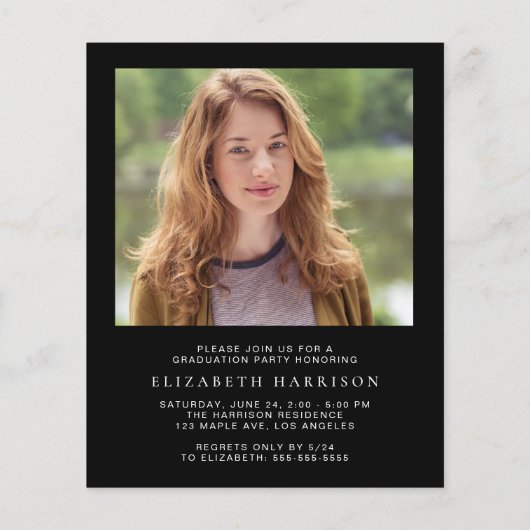 Budget Foto Black Graduparty Uitnodiging (Achterkant)