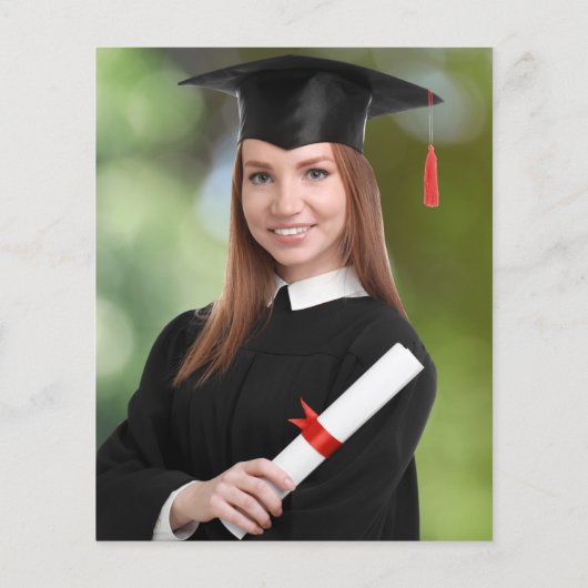 Budget Foto Blauw Goud Afstuderen Aankondiging (Achterkant)